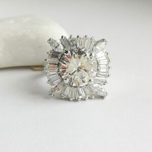 Vintage inspired 4ct CZ ring 14k white gold overlay size 5 🆕